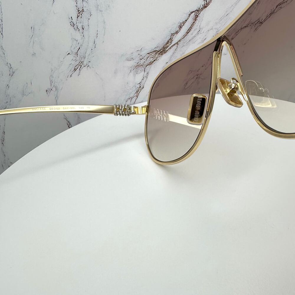 New MIU MIU Sunglasses Seen on Bad Bunny MUA56S 5AK90L Gold Metal Aviator - Picture 14 of 16